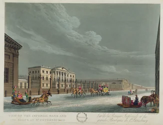 View of the Imperial Bank and the Shops at St. Petersburg, illustration for January from 